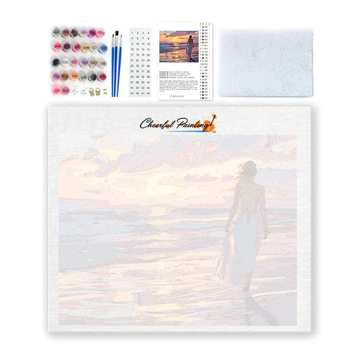 Promenade sur la plage au coucher du soleil - Peinture par numéros