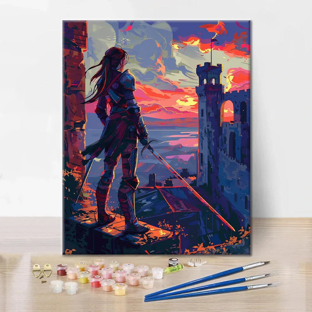 Guerrier au coucher du soleil - Peinture par numéros