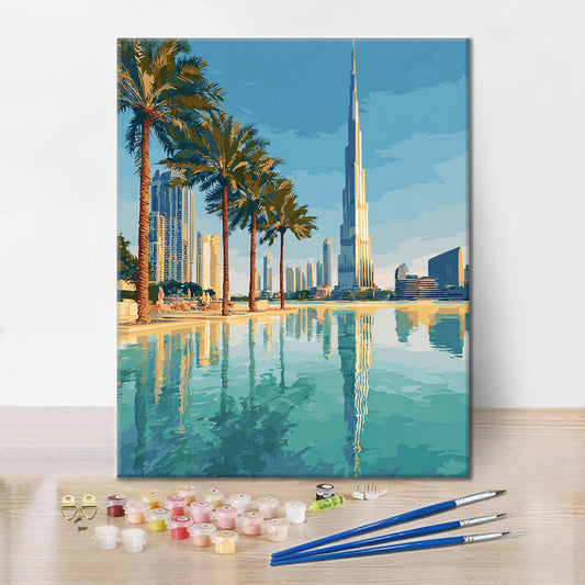 Réflexions sur l'horizon de Dubaï - Peinture par numéros