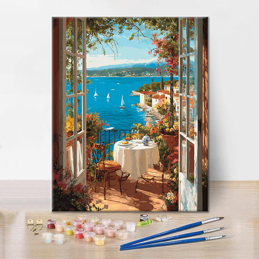 Vue sur la mer depuis la fenêtre. - Peinture par numéros