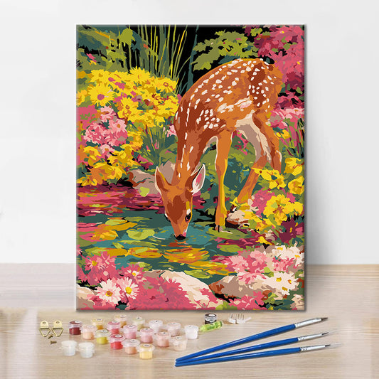 Cerfs sika s'abreuvant - Peinture par numéros