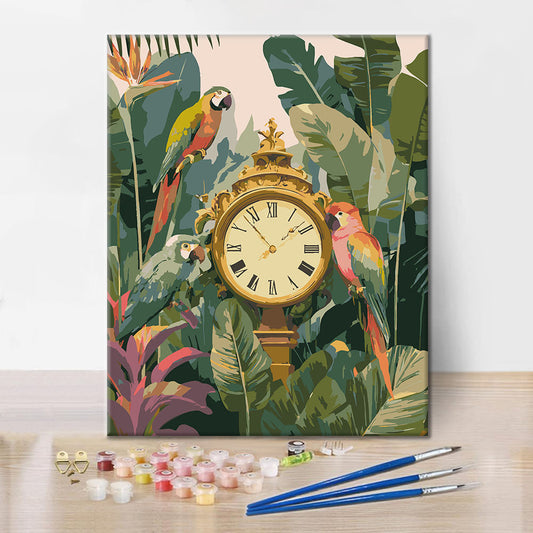 Le perroquet qui regarde l'heure - Peinture par numéros