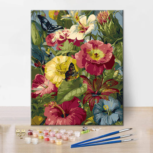 Fleurs tropicales et papillons - Peinture par numéros