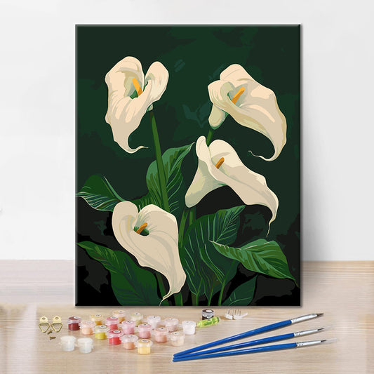 Lys calla blancs en fleurs - Peinture par numéros