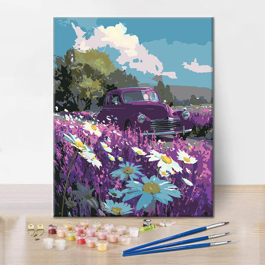 Promenade dans le champ violet - Peinture par numéros