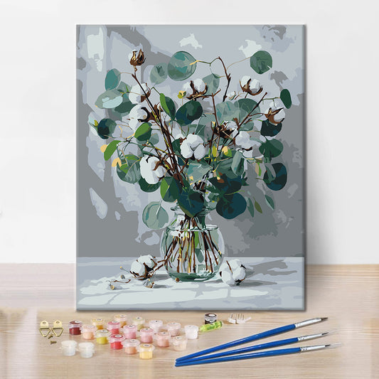 Eucalyptus et coton blanc – Peinture par numéros