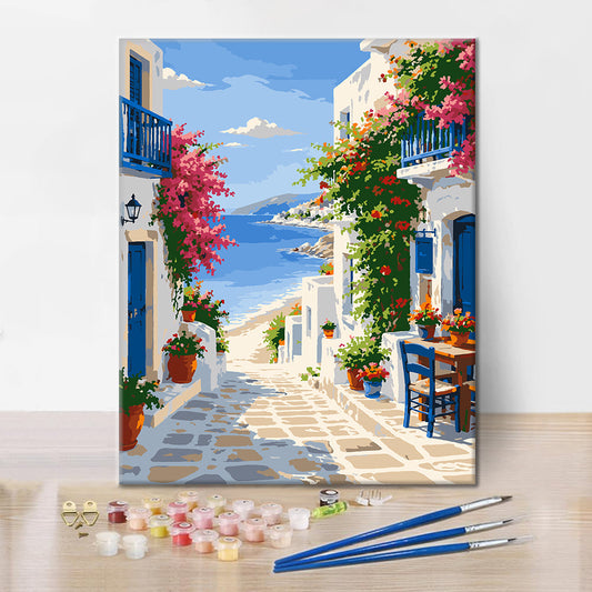 Rue d’île grecque – Peinture par numéros