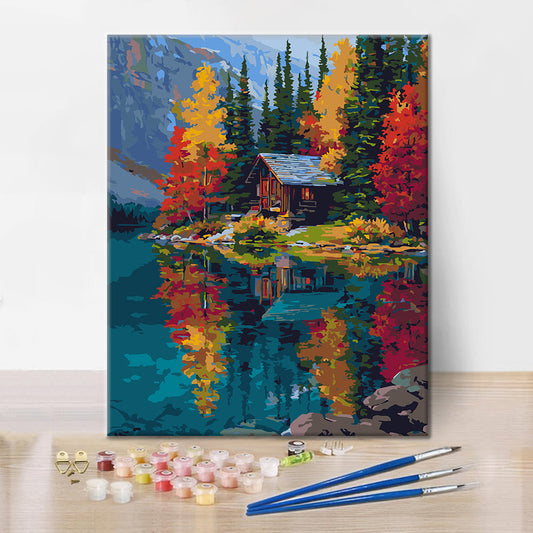 Cabane au bord du lac – Peinture par numéros