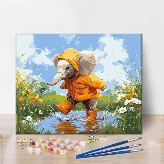 Éléphant sous la pluie – Peinture par numéros