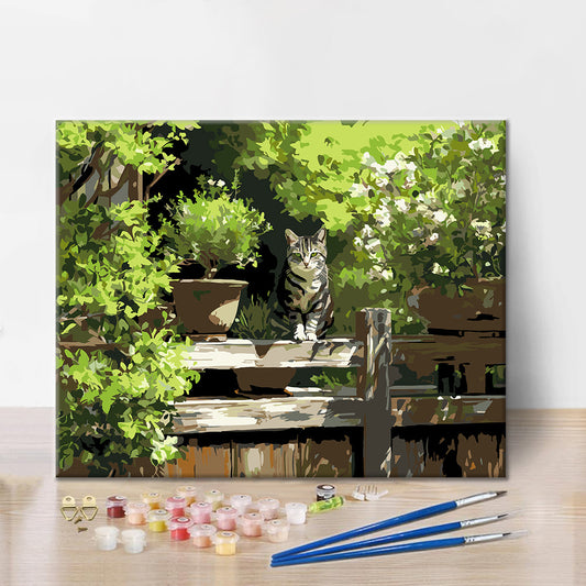 Chaton ensoleillé au jardin – Peinture par numéros