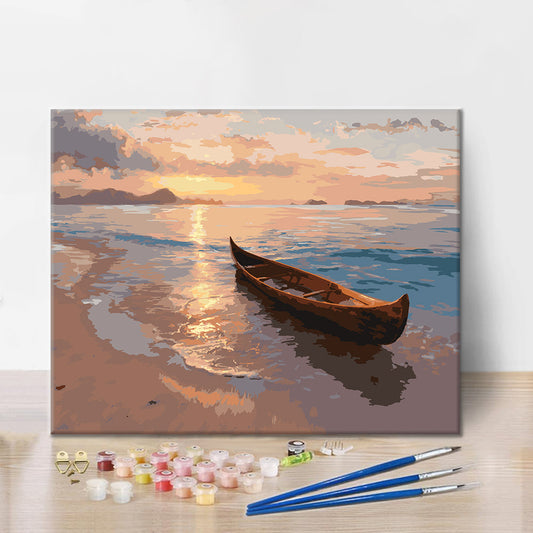Canoë au coucher du soleil – Peinture par numéros