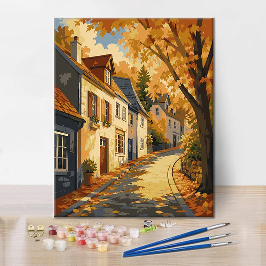 Rue de vieille ville en automne – Peinture par numéros