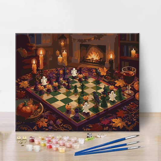 Échecs d’Halloween près de la cheminée – Peinture par numéros