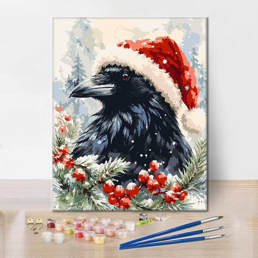 Corbeau en bonnet de Noël – Peinture par numéros