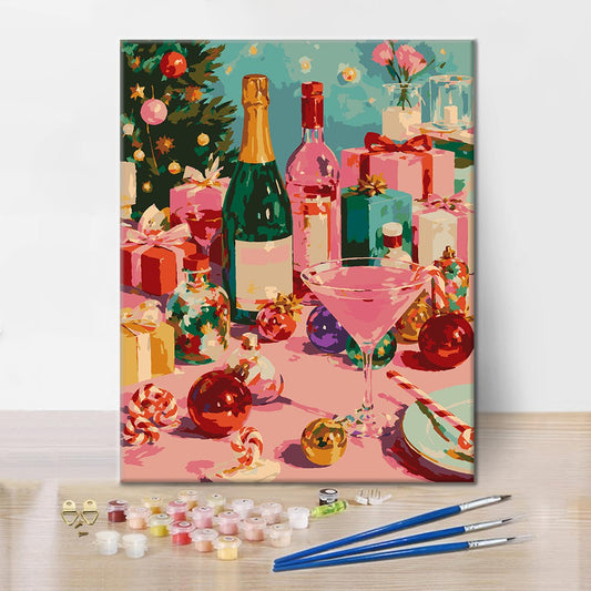 Nature morte de champagne festif – Peinture par numéros