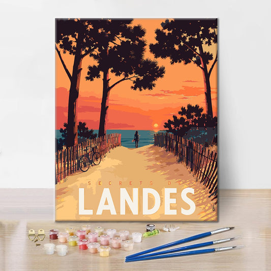 Sentier du coucher de soleil vers la plage – Peinture par numéros