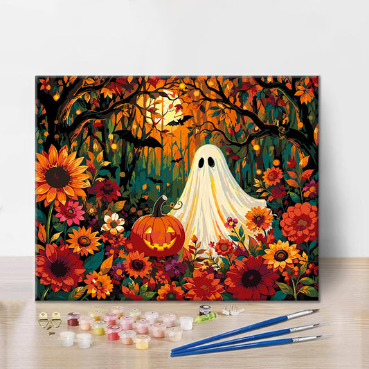 Fantôme parmi les fleurs d’automne – Peinture par numéros