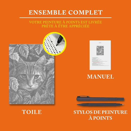 Feuilles et chat - Peinture à Points