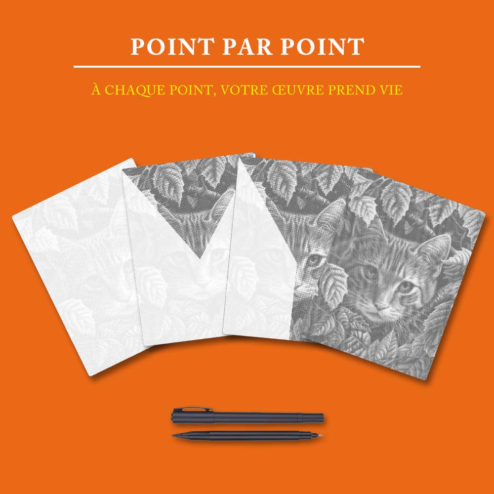 Feuilles et chat - Peinture à Points