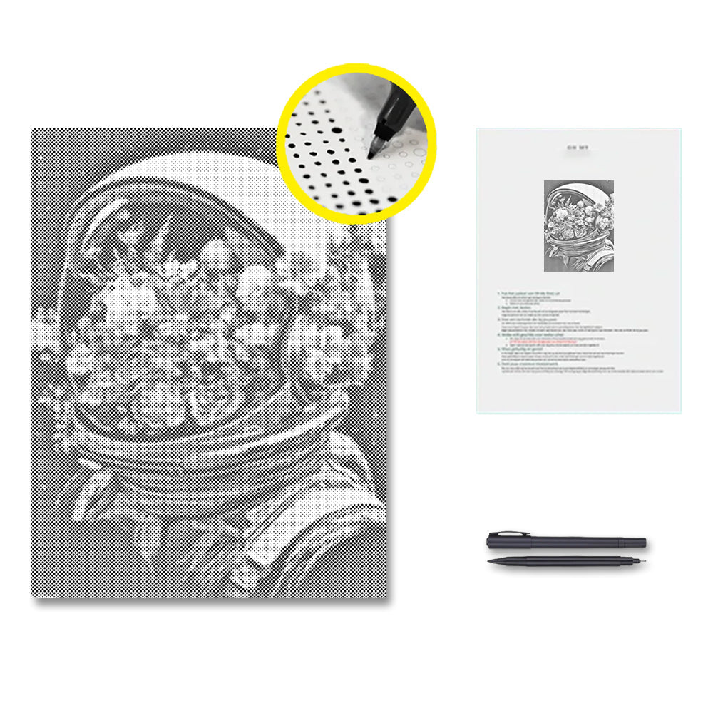 Casque spatial rempli de fleurs - Peinture à points