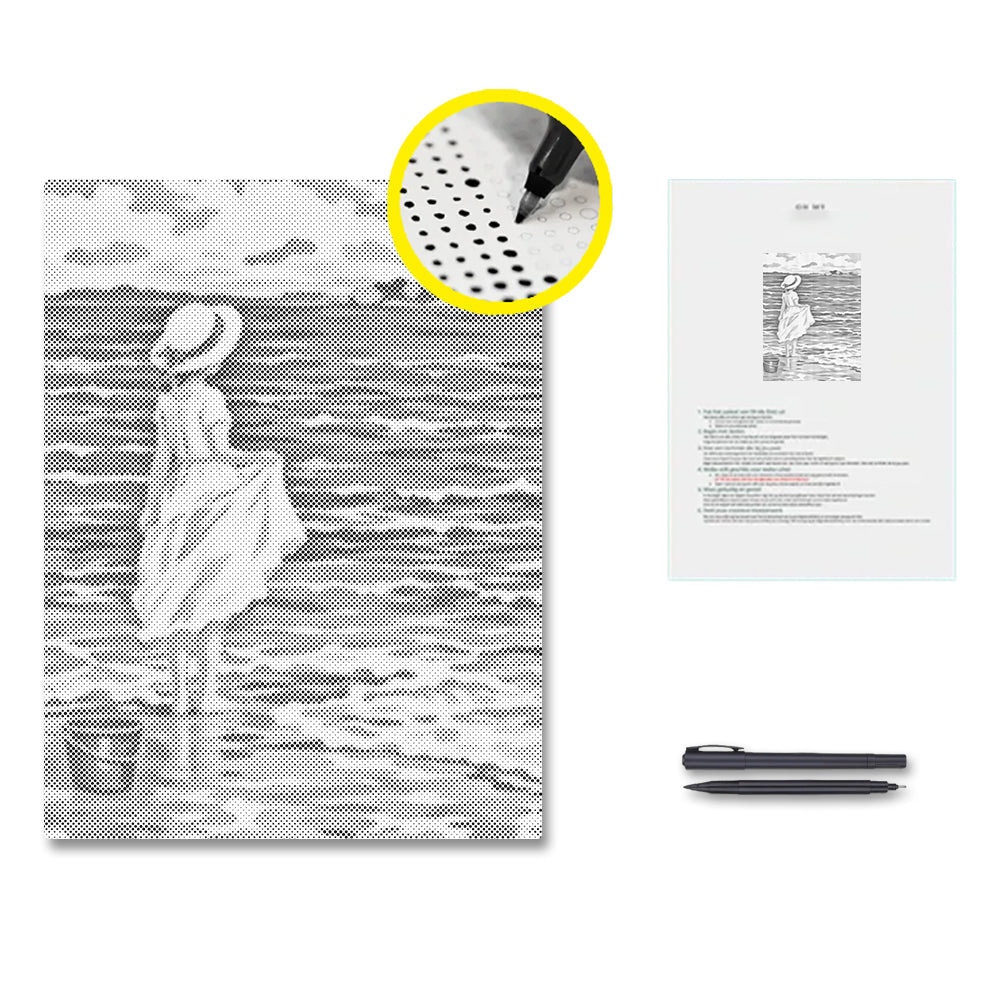 Fille sur la plage - Peinture à points
