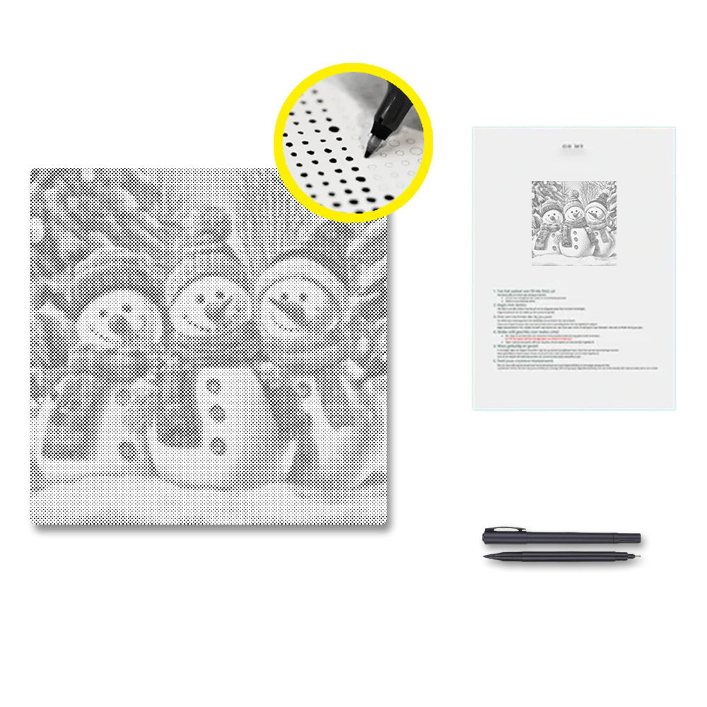 Trois bonshommes de neige - Peinture à points