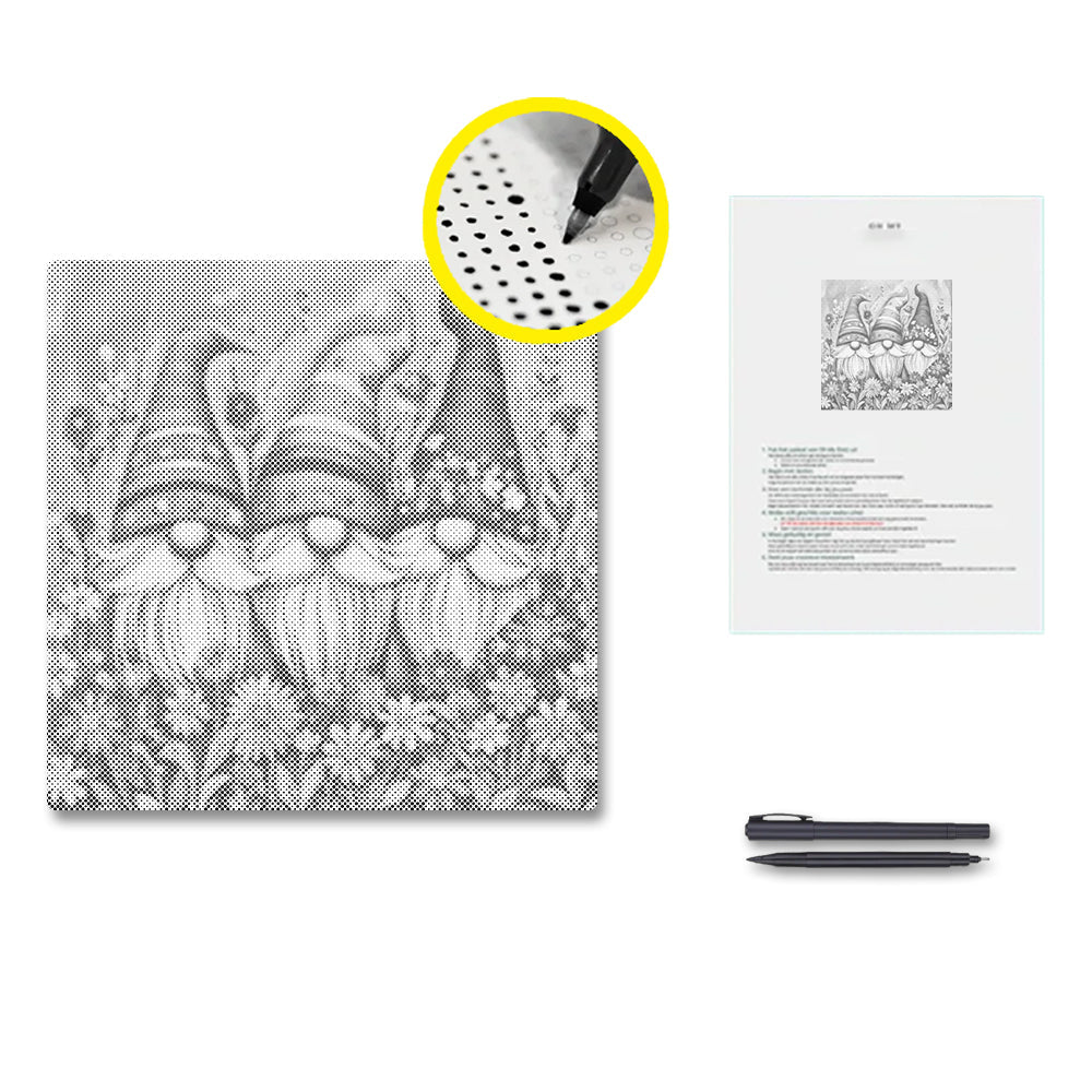 Gnomes fleuris - Peinture à points