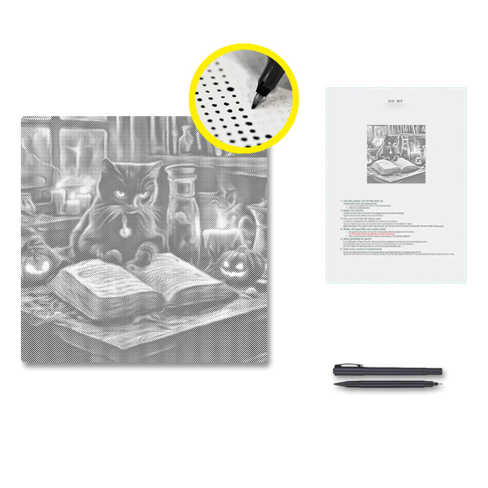 Chat assis à côté – Peinture à points