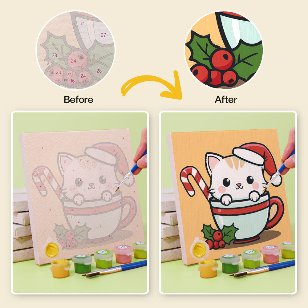 Chaton en tasse de thé – Peinture par numéros