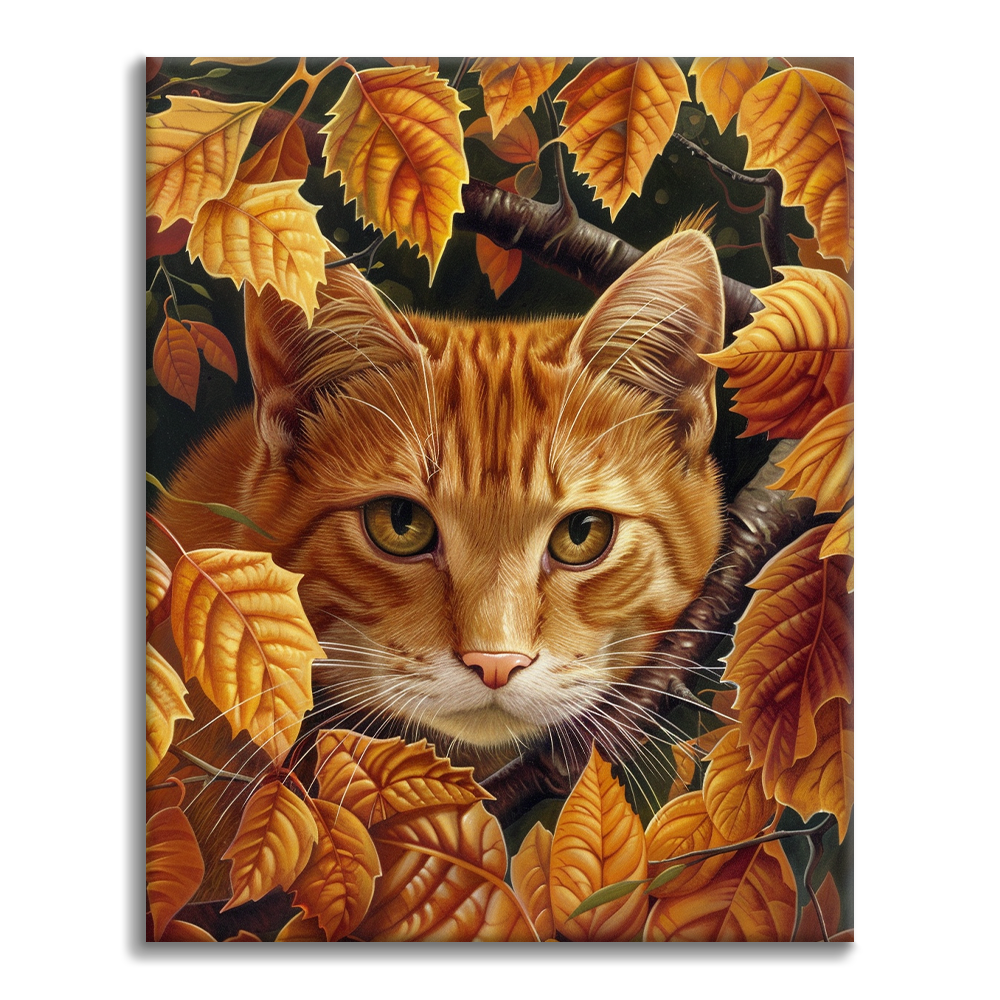 Feuilles et chat – Peinture par numéros