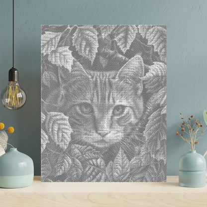 Feuilles et chat - Peinture à points