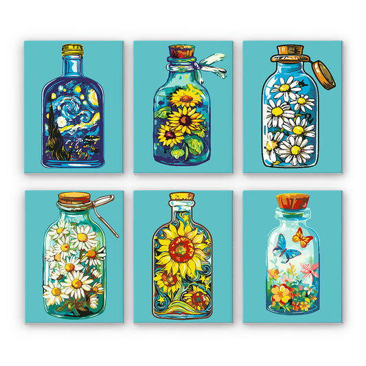 Bouteille et fleurs - Peinture par numéros
