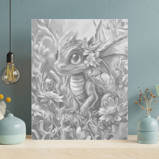 Dragon coloré parmi les fleurs - Peinture à points