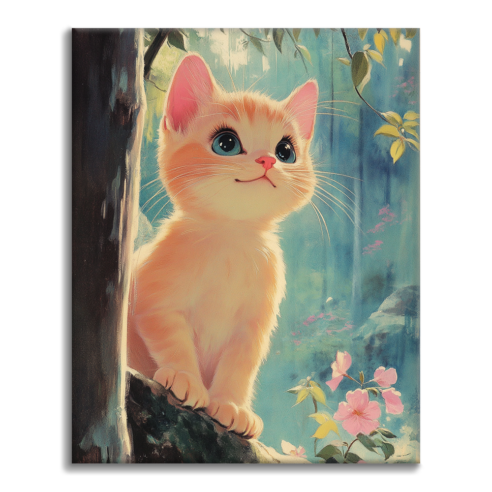 Chaton dans la canopée de la forêt - Peinture par numéros