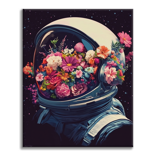 Casque spatial rempli de fleurs – Peinture par numéros