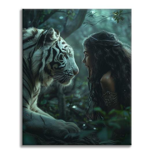 Femme avec un tigre blanc - Peinture par numéros