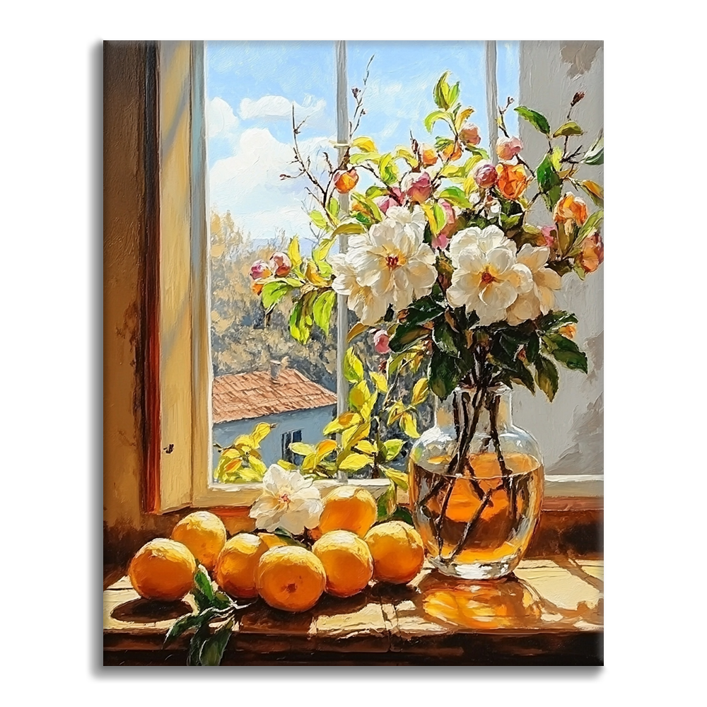 Fruits et fleurs près de la fenêtre – Peinture par numéros