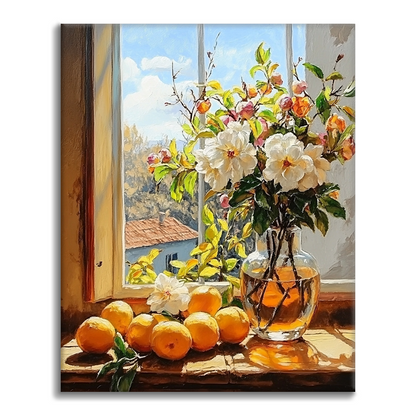 Fruits et fleurs près de la fenêtre – Peinture par numéros