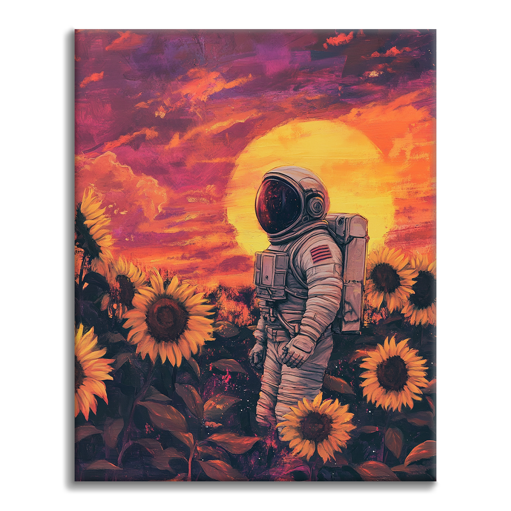 Astronaute dans les champs de tournesols – Peinture par numéros