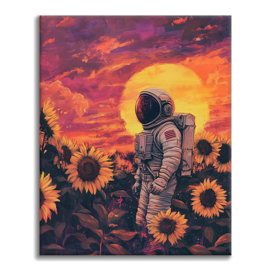 Astronaute dans les champs de tournesols – Peinture par numéros