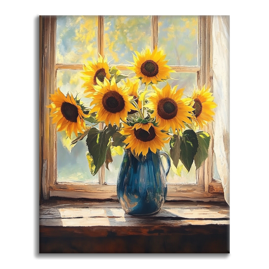 Tournesols à la Fenêtre - Peinture par Numéros