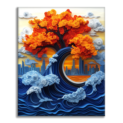 Arbre cramoisi sur la mer - Peindre par numéros