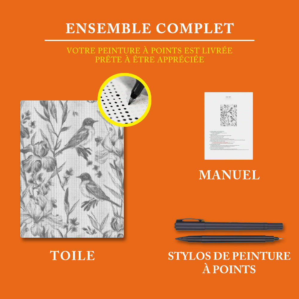 Merle bleu et iris - Peinture à Points