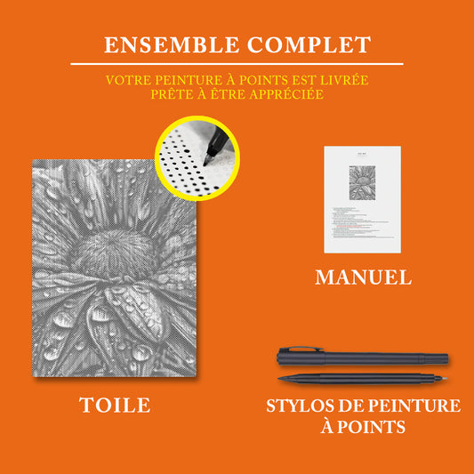 Fleur avec des gouttes de pluie - Peinture à Points