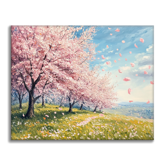 Champs de cerisiers en fleurs - Peinture par numéros
