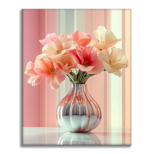 Vase élégant avec tulipes roses et blanches - Peinture par numéros