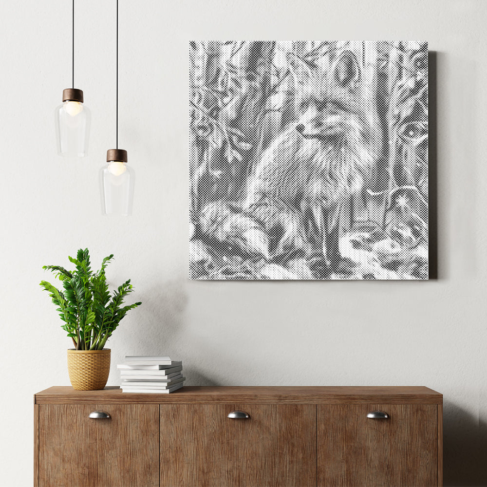 Renard dans une forêt enneigée - Peinture à points