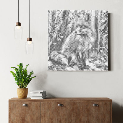 Renard dans une forêt enneigée - Peinture à points