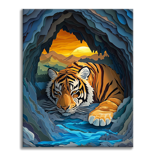 Tigre féroce du ruisseau de montagne - Peindre par numéros