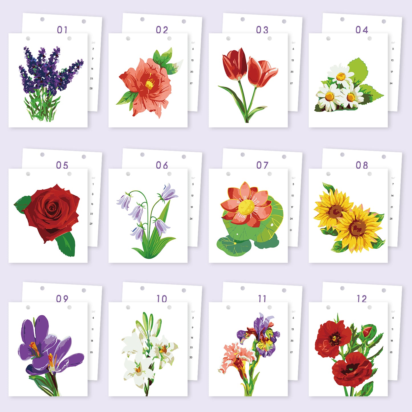 Édition Fleurs – Calendrier de Bureau 2027 à Peindre par Numéros